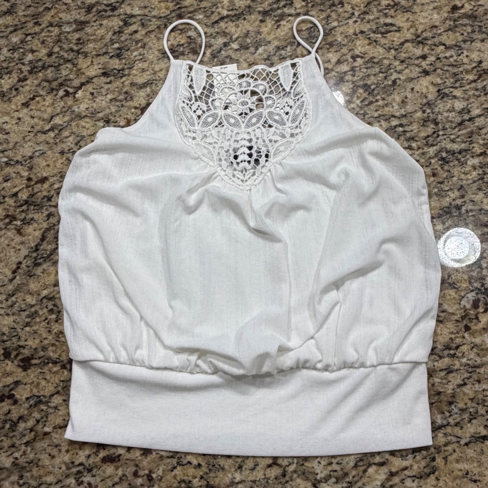 NEW Express White Crochet Lace Bib Blouson Cami Top Small ws